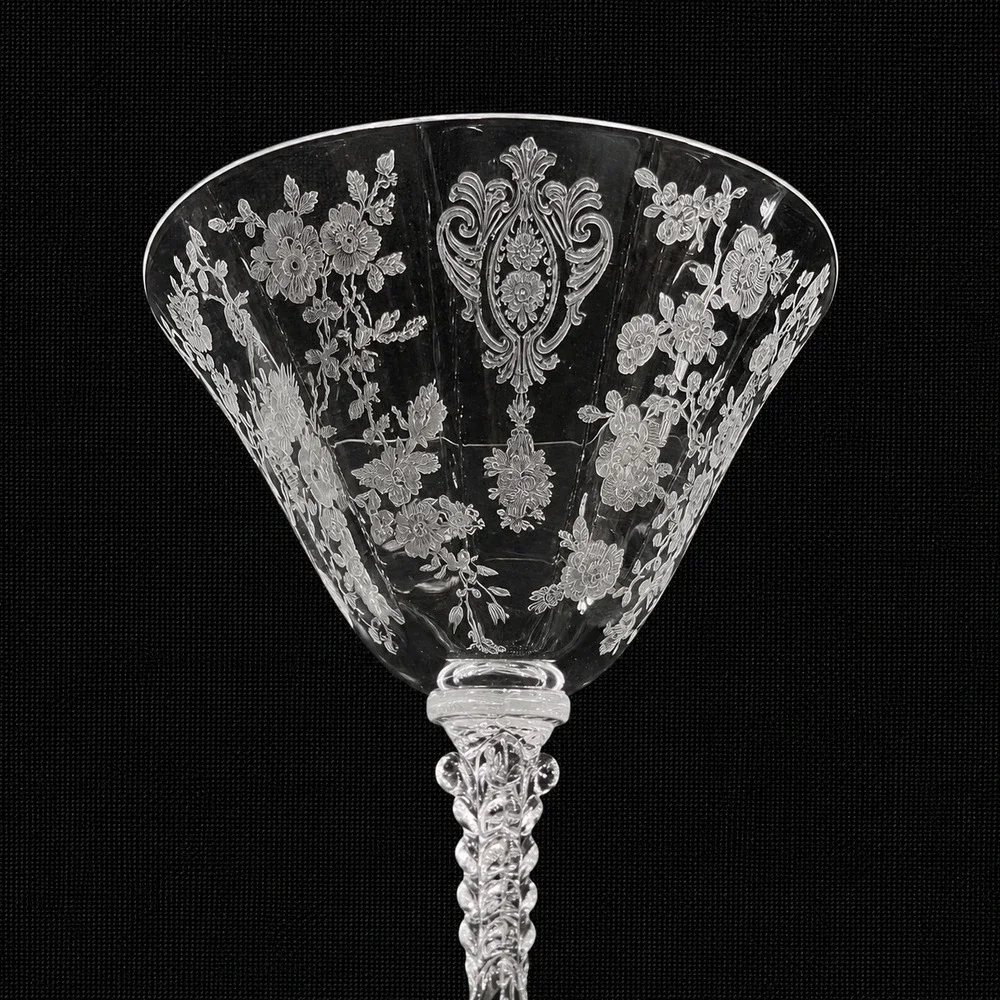 Cambridge Rose Point Tall Sherbet Champagne Coupes Stem Set of 2 Etched Glass